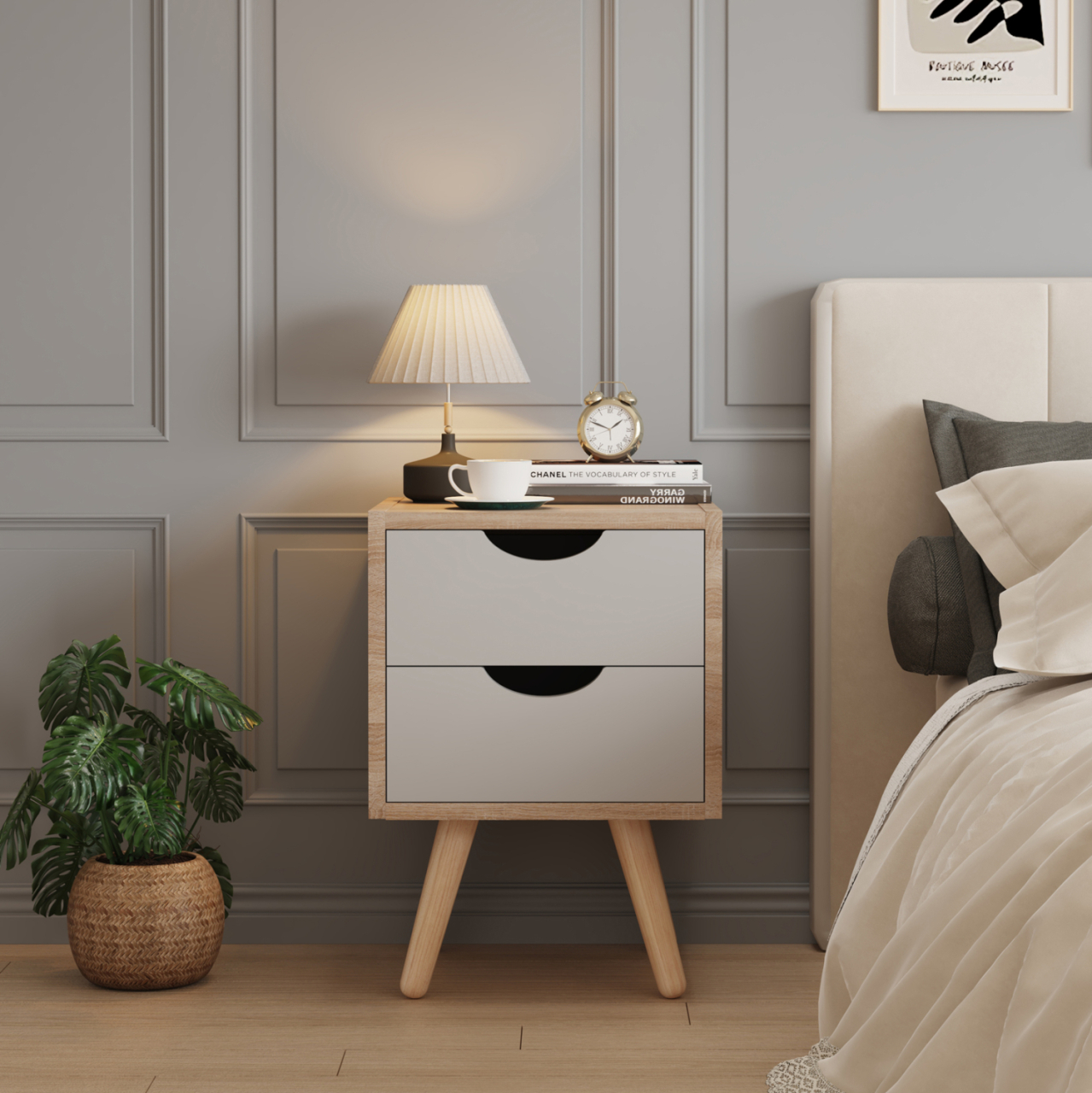BEDSIDE STAND DINKL HM2472.05 MELAMINE-2 DRAWERS IN SONAMA-GREY 29,7x29,7x45Hcm. [4]