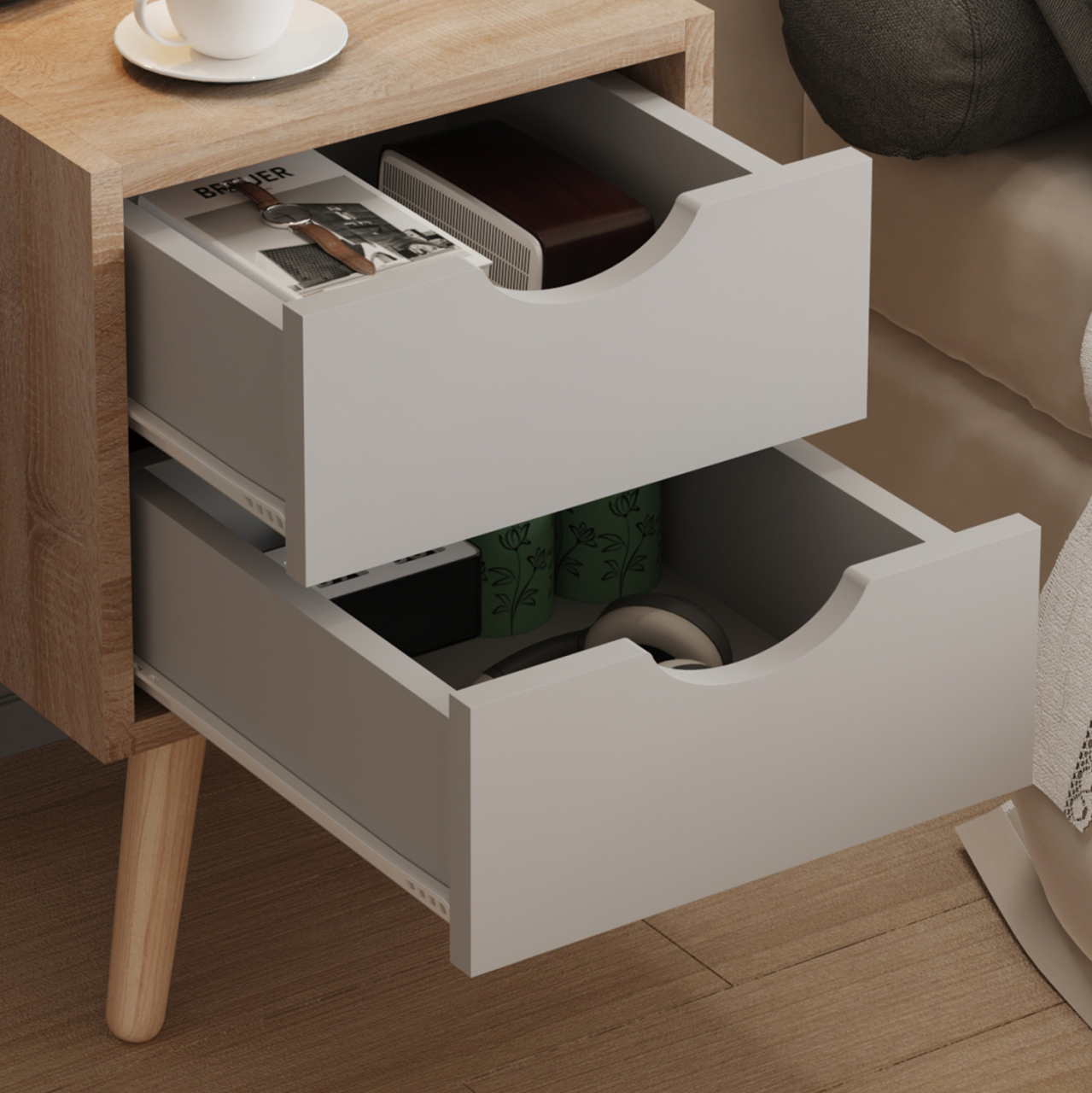 BEDSIDE STAND DINKL HM2472.05 MELAMINE-2 DRAWERS IN SONAMA-GREY 29,7x29,7x45Hcm. [6]