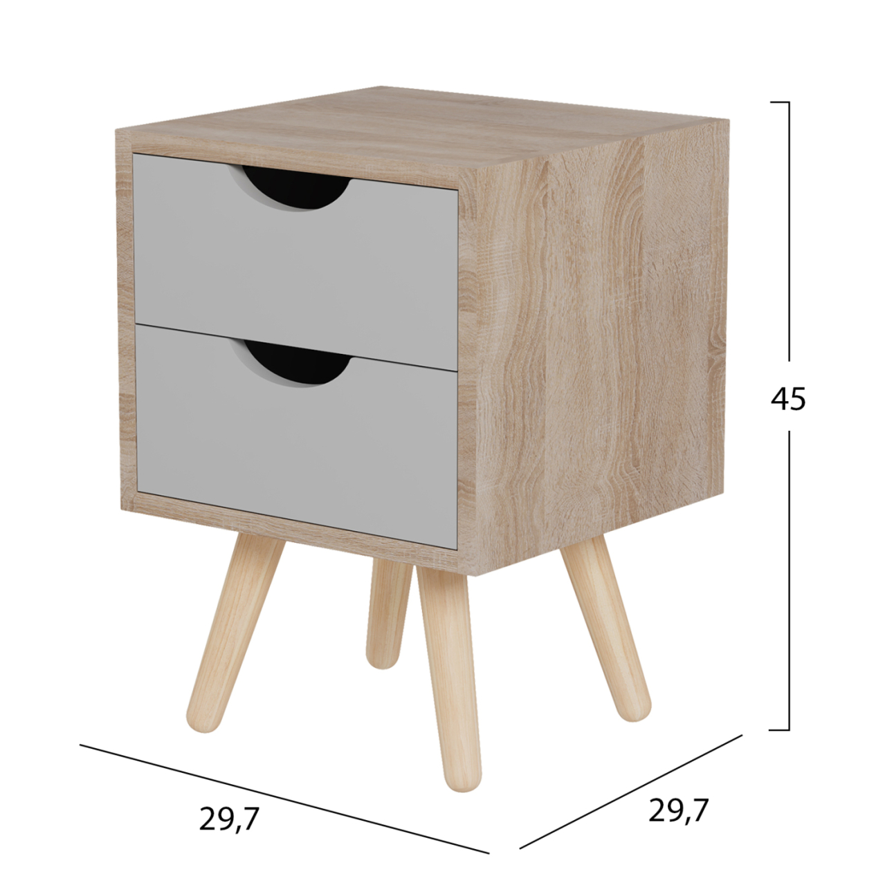 BEDSIDE STAND DINKL HM2472.05 MELAMINE-2 DRAWERS IN SONAMA-GREY 29,7x29,7x45Hcm. [2]