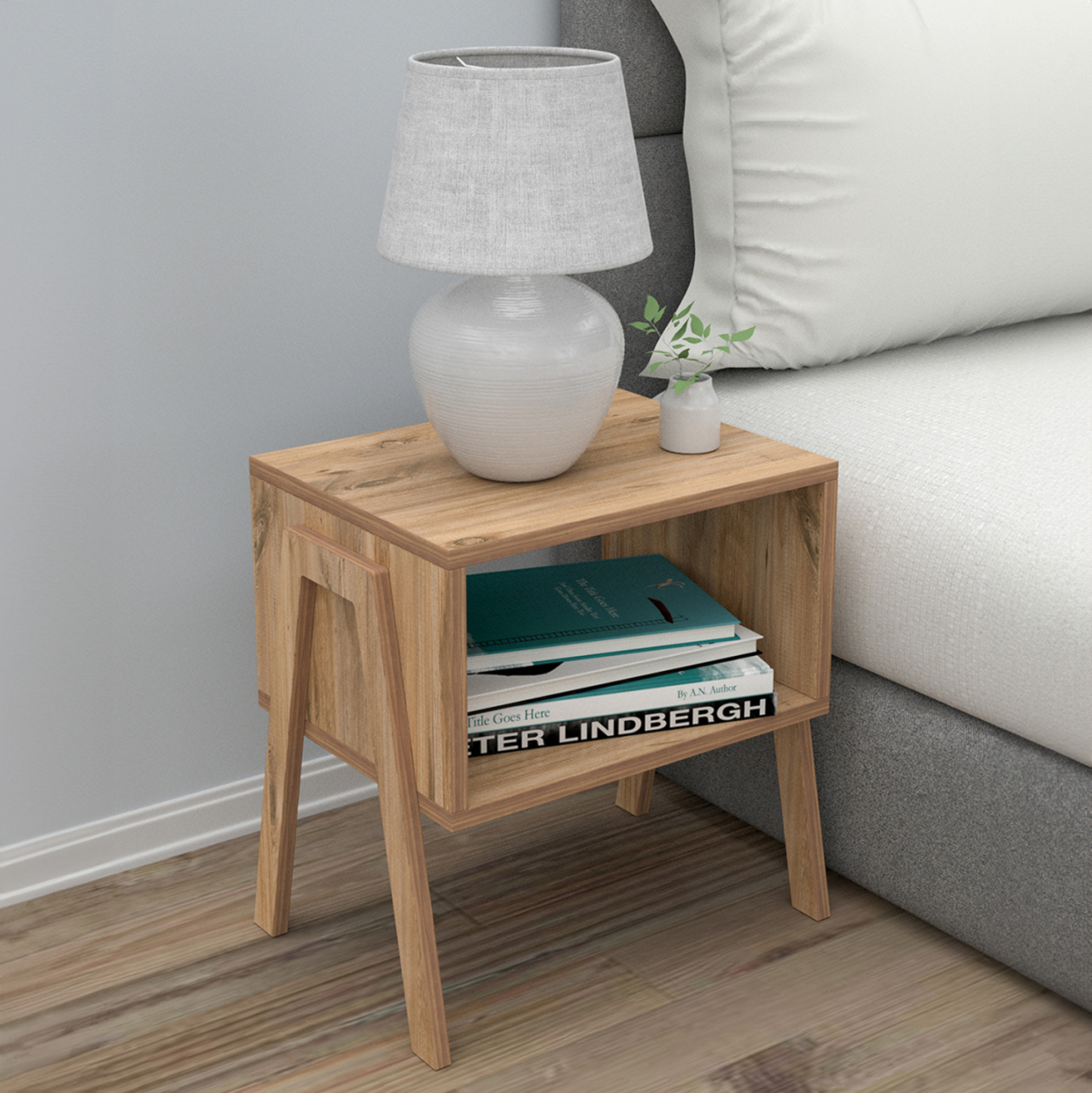 BEDSIDE STAND JAKE HM18182.04 MELAMINE IN NATURAL WOOD COLOR 48x35x49Hcm. [2]