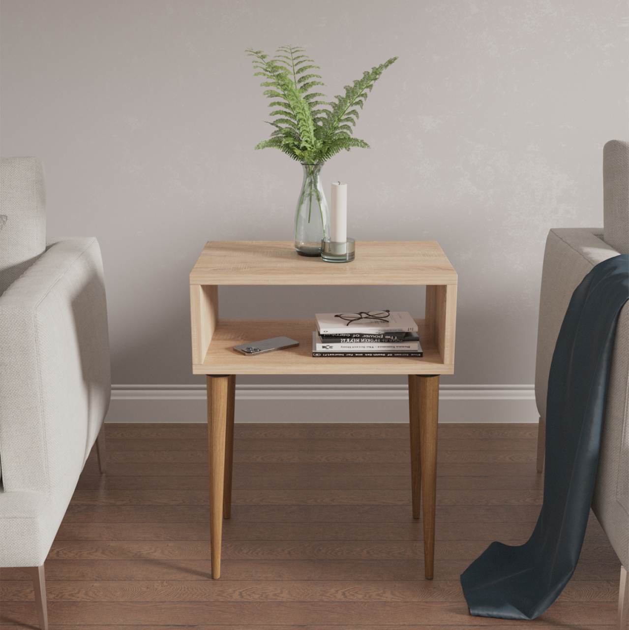 BEDSIDE STAND TODD HM18183.03 MELAMINE IN SONAMA-LEGS IN NATURAL WOOD COLOR 46x30x59Hcm. [3]