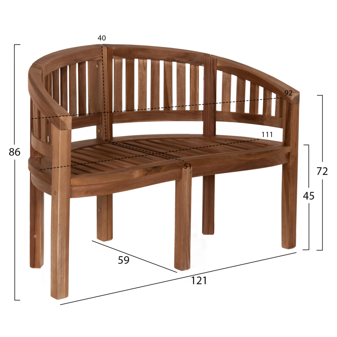 BENCH 2-SEATER CAPO HM9538 TEAK WOOD IN NATURAL COLOR 121X59X86Hcm. [2]