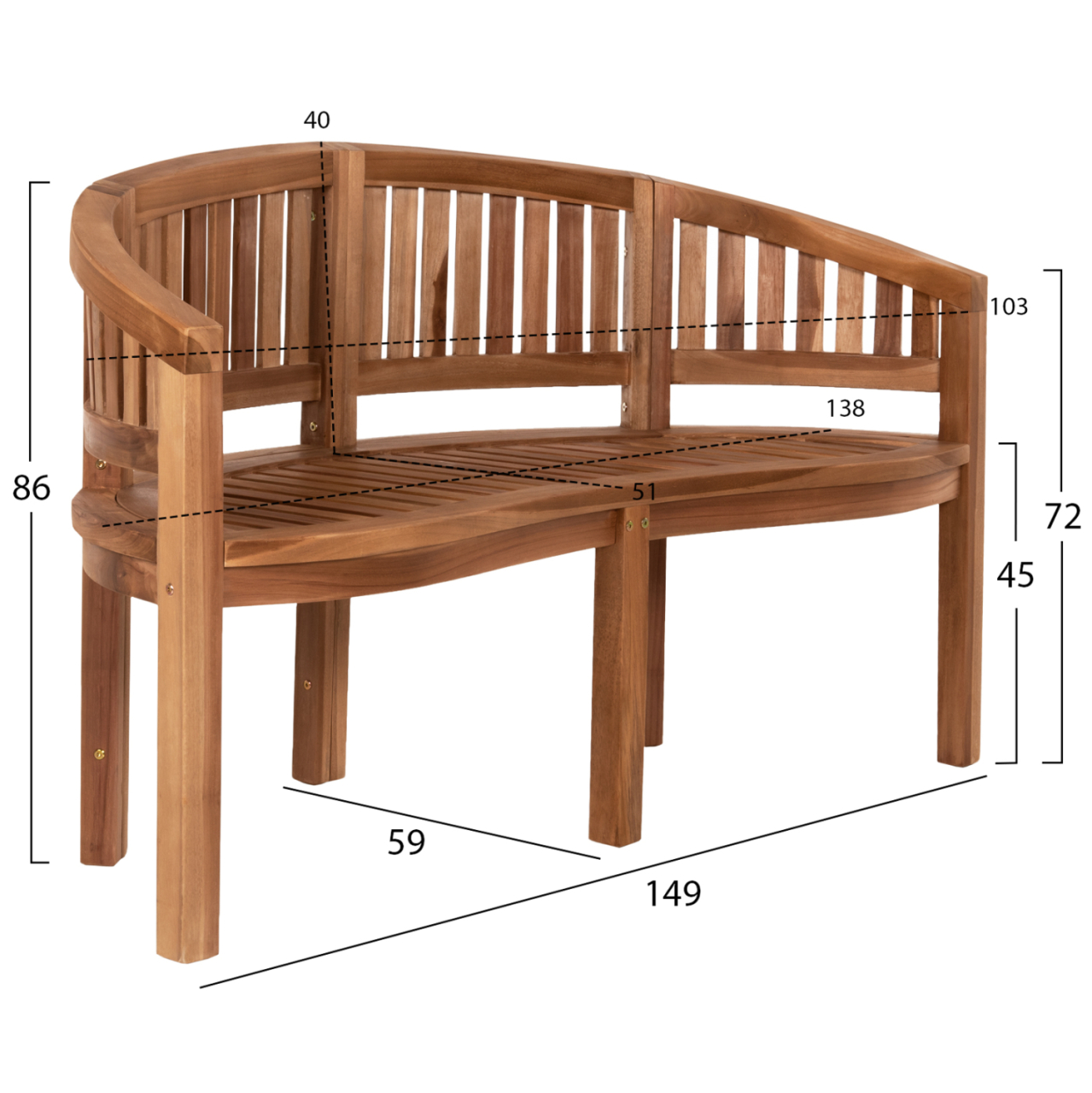 BENCH 2-SEATER CAPO HM9539 TEAK WOOD IN NATURAL COLOR 149x59x86Hcm. [2]