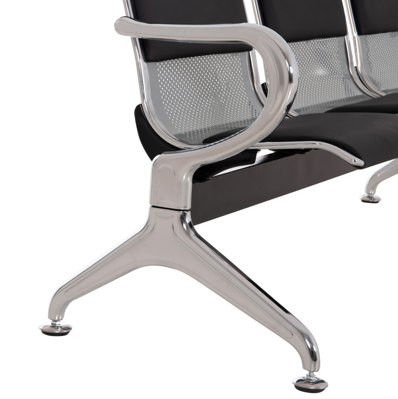BENCH 3-SEATER AIRPORT-TYPE AVIATOR HM18400 METALLIC WITH BLACK PU 172x55x76Hcm. [10]
