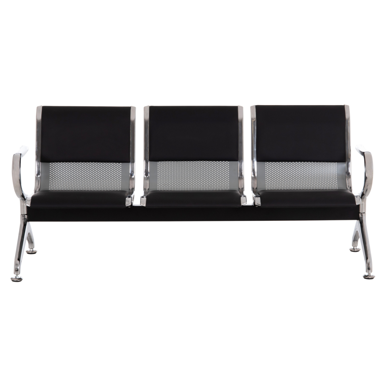 BENCH 3-SEATER AIRPORT-TYPE AVIATOR HM18400 METALLIC WITH BLACK PU 172x55x76Hcm. [3]