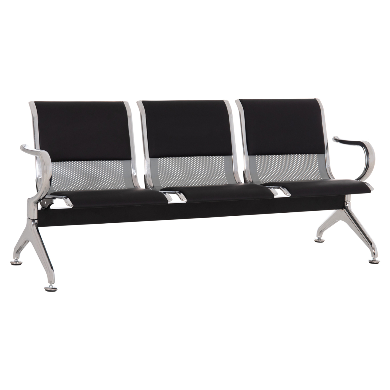 BENCH 3-SEATER AIRPORT-TYPE AVIATOR HM18400 METALLIC WITH BLACK PU 172x55x76Hcm. [1]