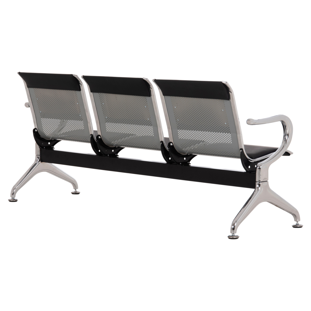 BENCH 3-SEATER AIRPORT-TYPE AVIATOR HM18400 METALLIC WITH BLACK PU 172x55x76Hcm. [5]