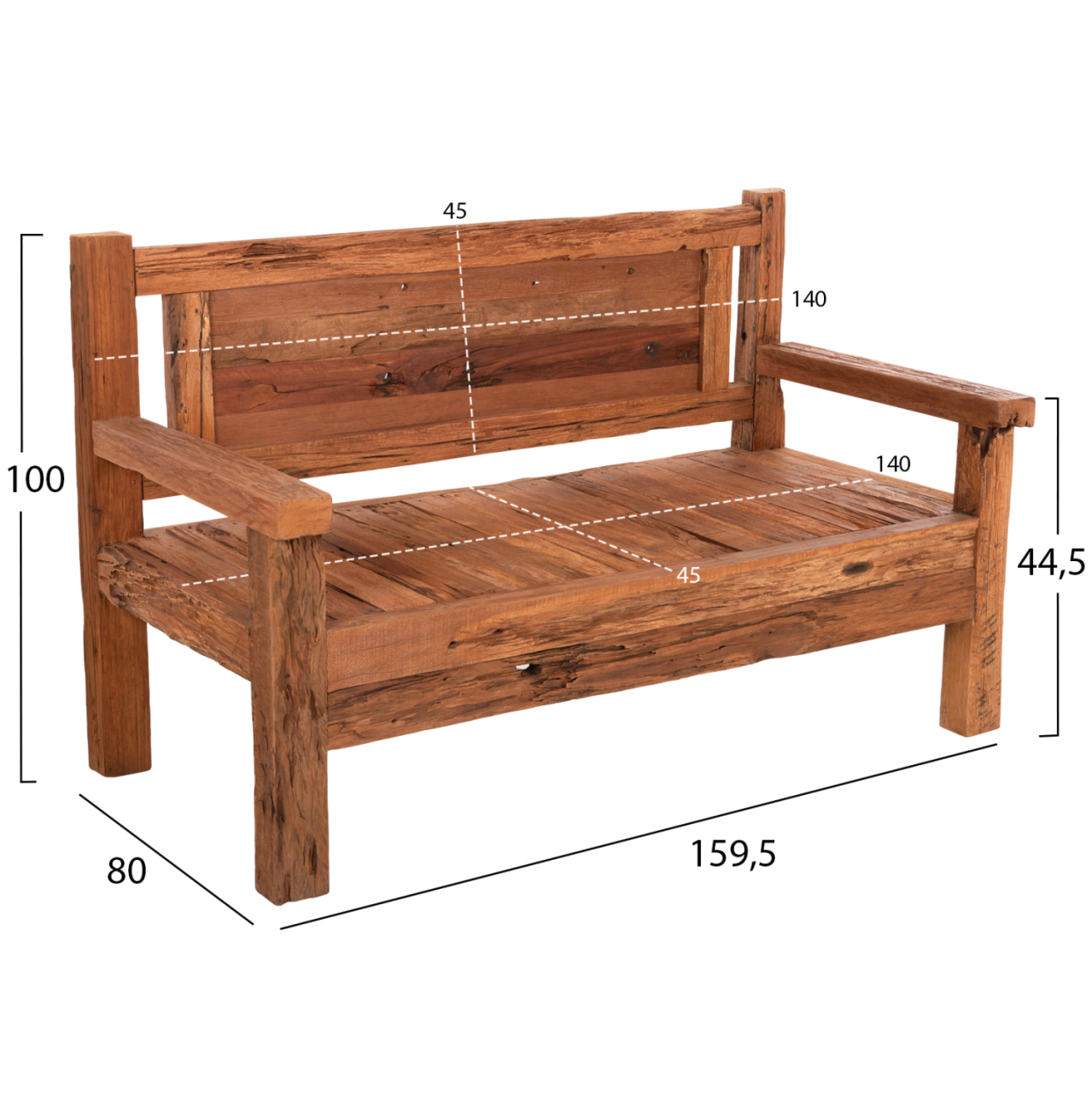 BENCH 3-SEATER THREEWAY HM9454.01 RECYCLED MIX WOOD 159.5x80x100Hcm. [2]
