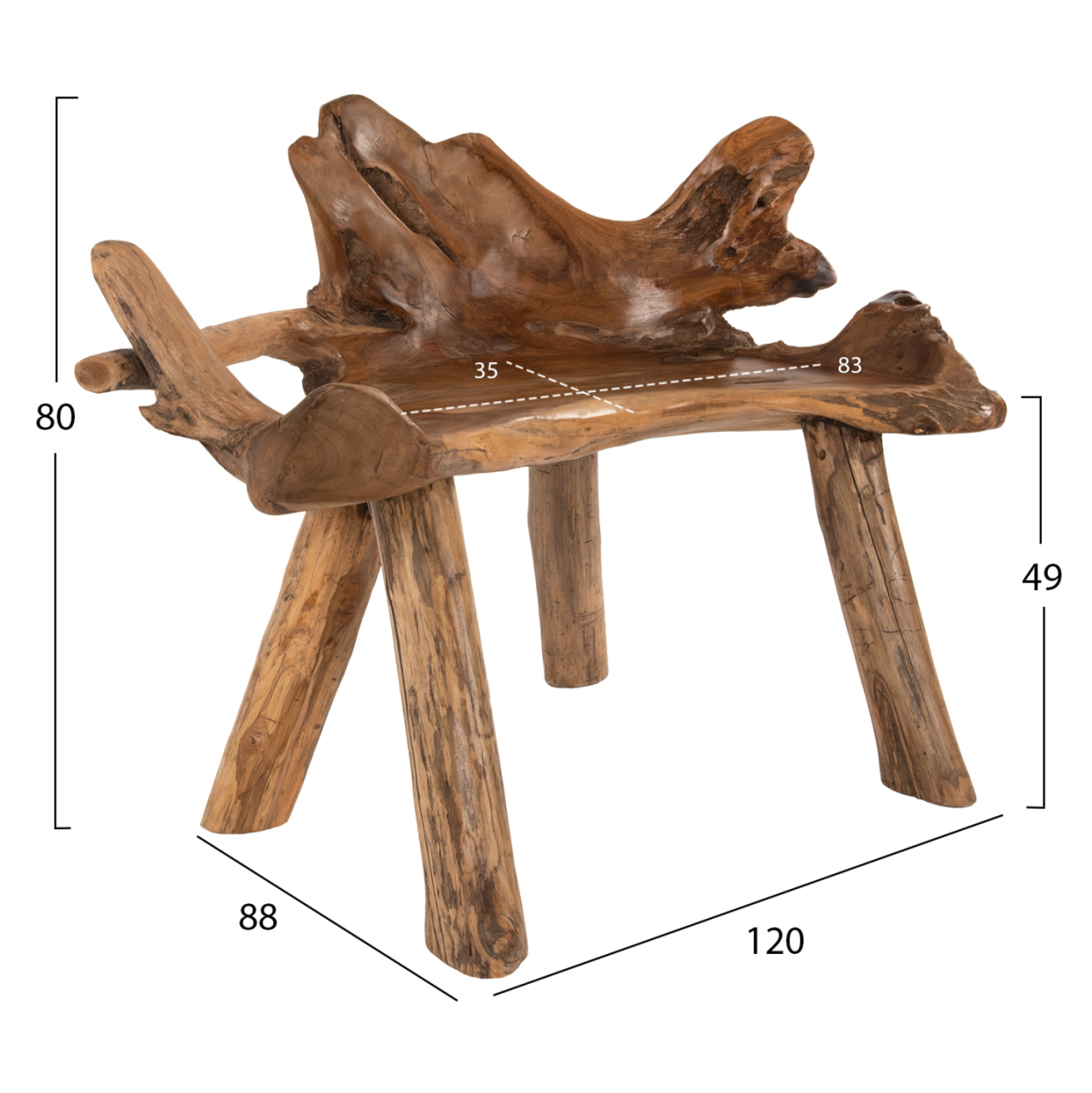 BENCH HM9348 SOLID TEAK NATURAL COLOR 120x88x80 cm. [2]