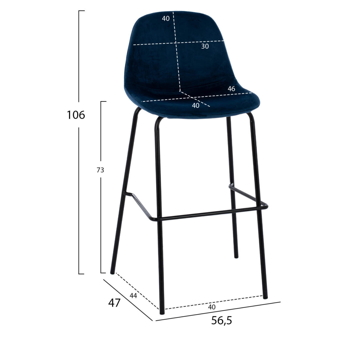 BLUE VELVET STOOL AND METAL FRAME HM8579.18 56,5x47x106 cm. [2]