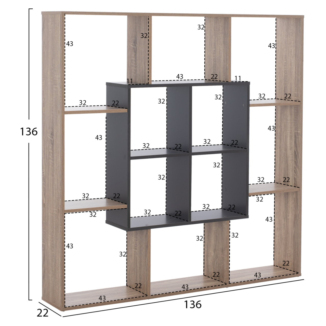 BOOKCASE BRODY HM8771.02 136X22X136 GRAY [2]