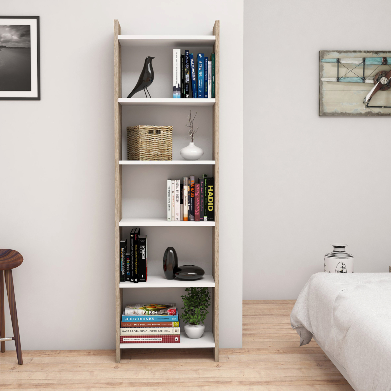 BOOKCASE CLASSIKER HM9226.12 MELAMINE IN SONOMA-WHITE 48,5x22x160Hcm. [3]