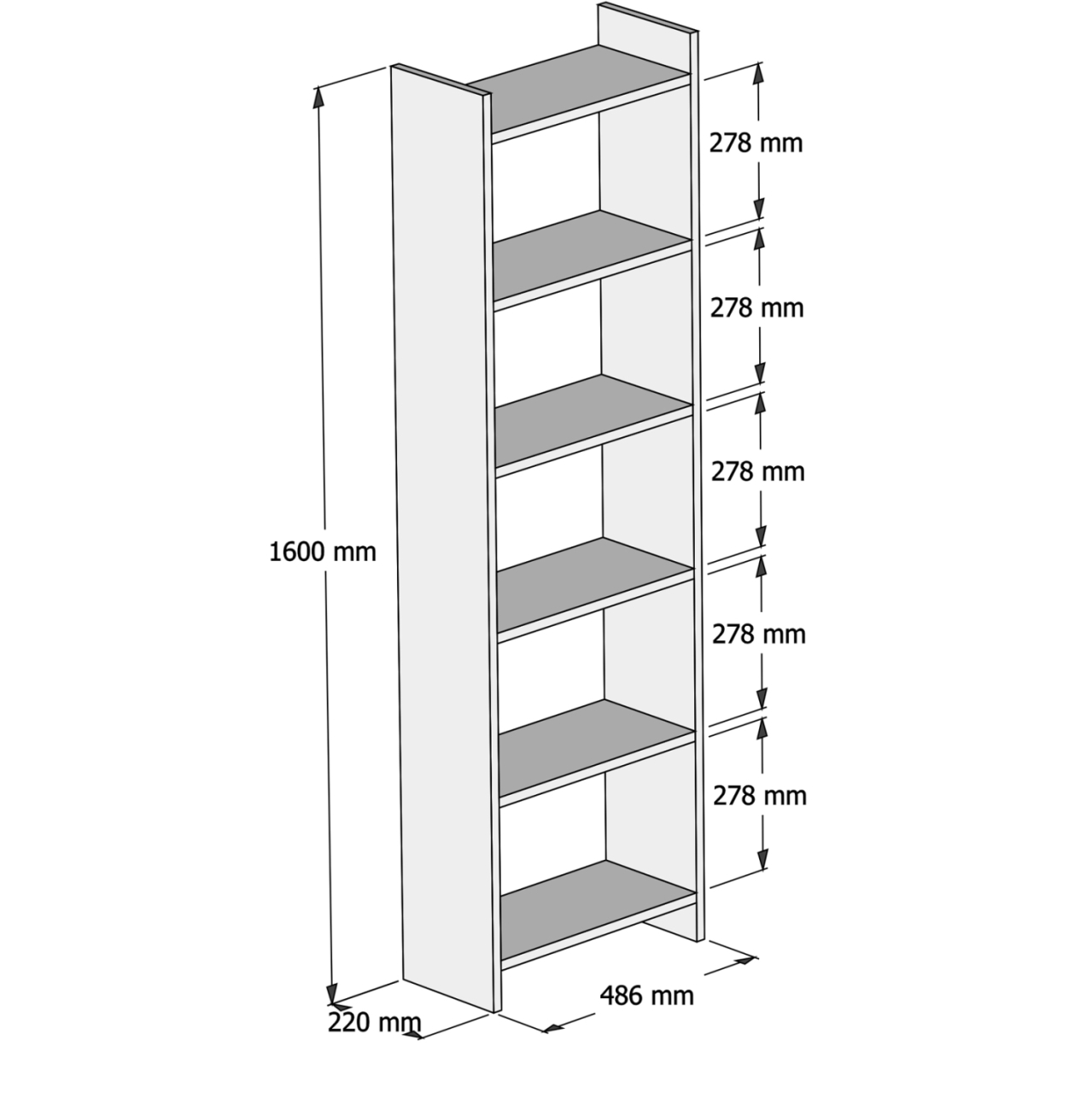 BOOKCASE CLASSIKER HM9226.12 MELAMINE IN SONOMA-WHITE 48,5x22x160Hcm. [2]