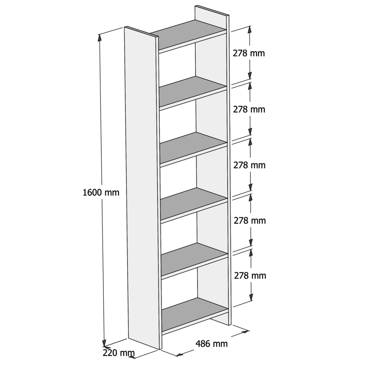 BOOKCASE CLASSIKER HM9226.13 MELAMINE DARK GREY-WHITE 48,5x22x160Hcm. [2]