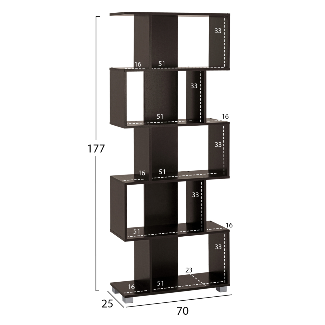 Bookcase from melamine HM2385.01 Wenge 70x25x177 cm. [2]