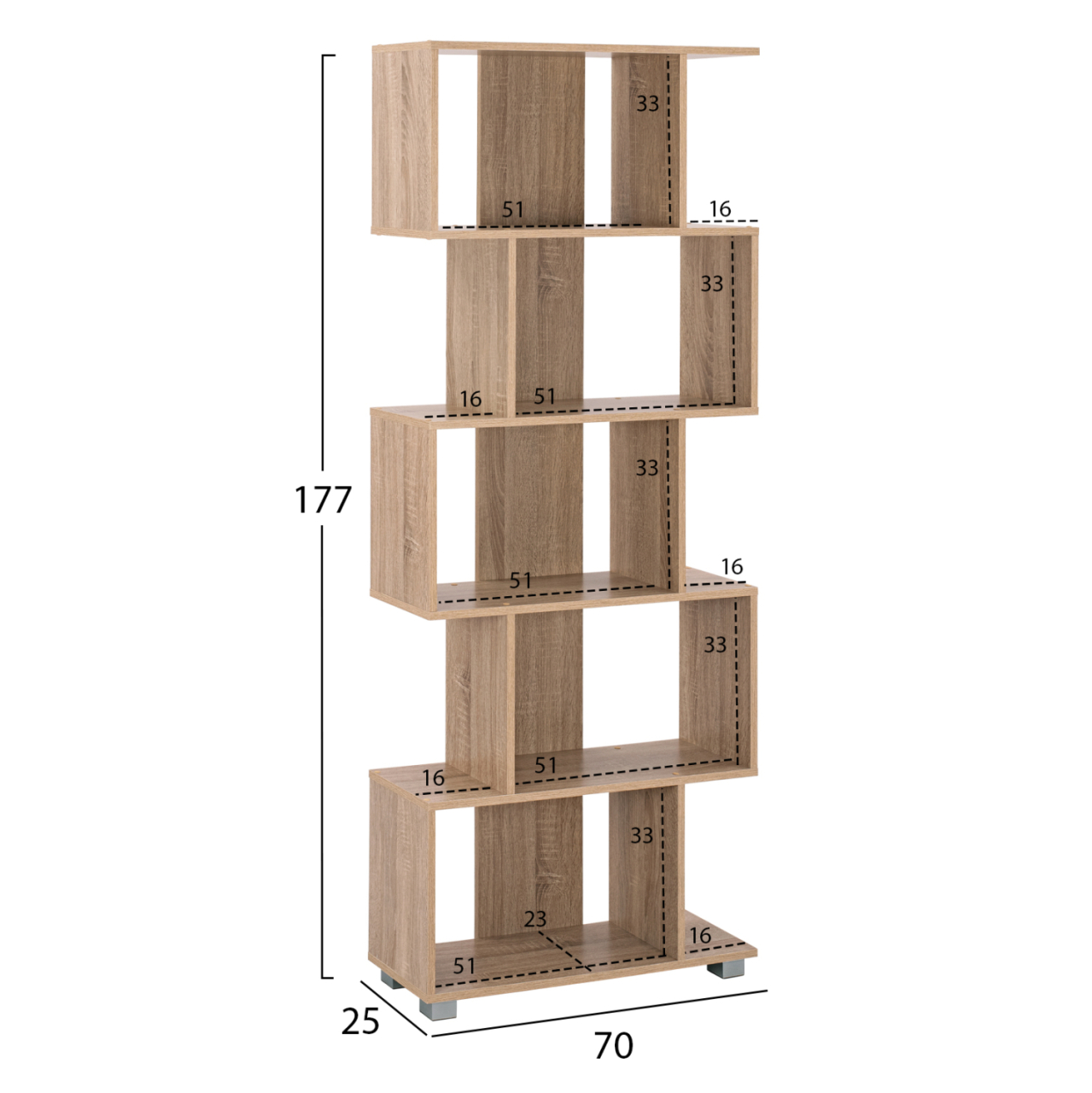 Bookcase from melamine HM2385.02 sonama 70x25x177 cm. [2]