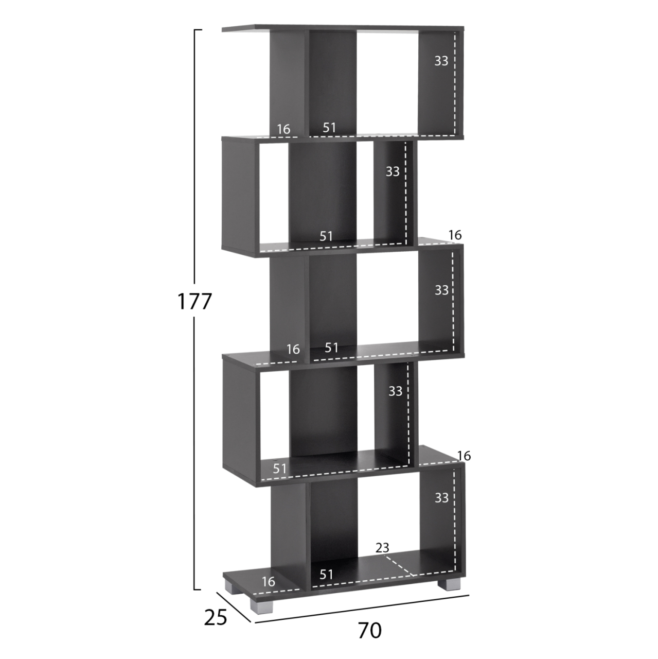 Bookcase from melamine HM2385.10 Grey 70x25x177 cm. [2]