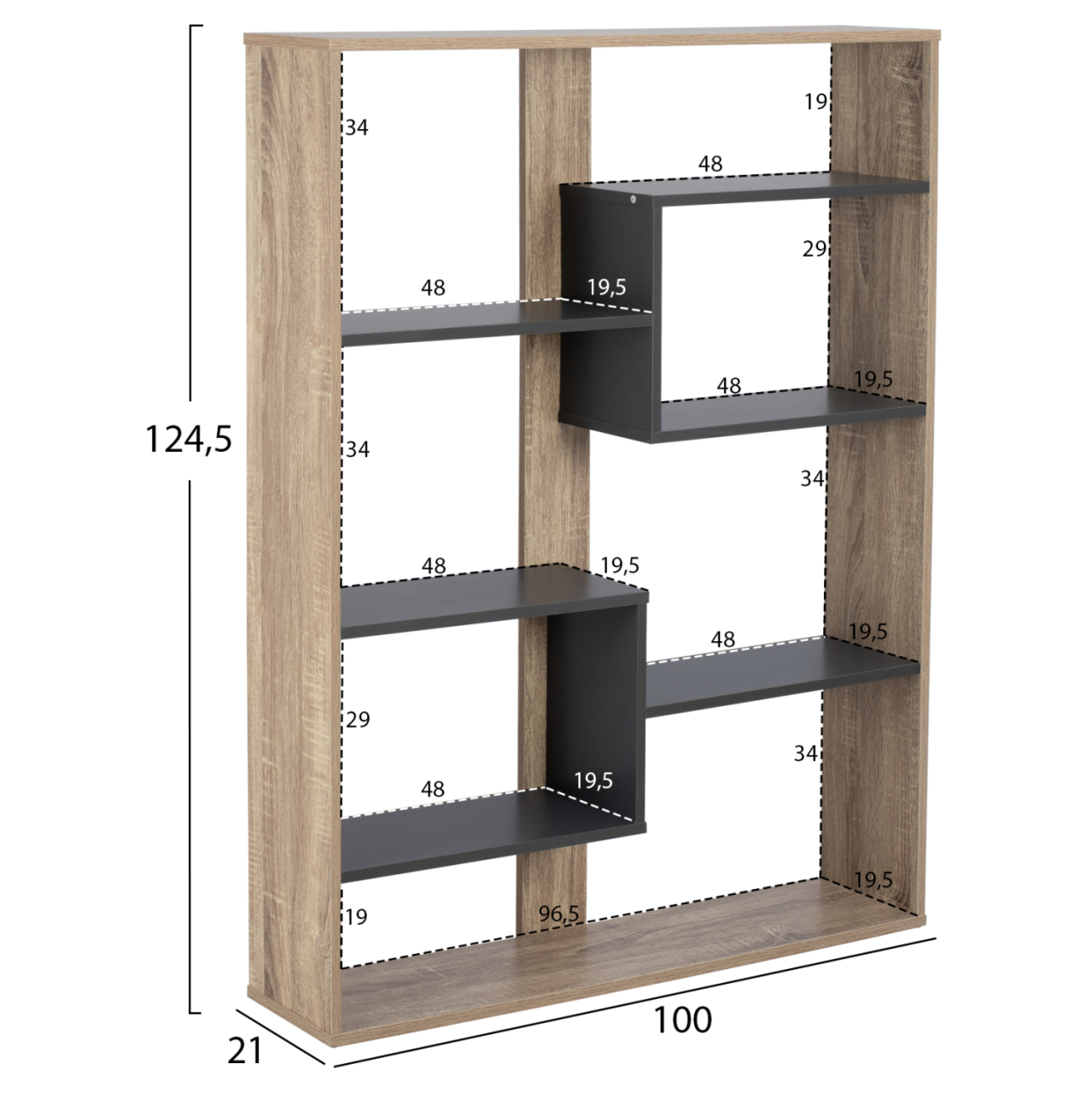 BOOKCASE MARCELINE HM8772.02 100Χ21Χ124,5 GRAY [2]