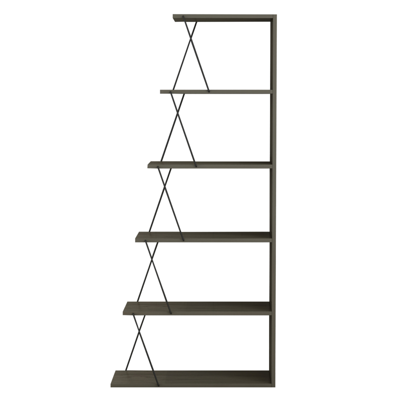 BOOKCASE MINI TARS HM2241.13 OLIVE GREY MELAMINE-BLACK METAL RODS 65x22-24x146Hcm. [3]