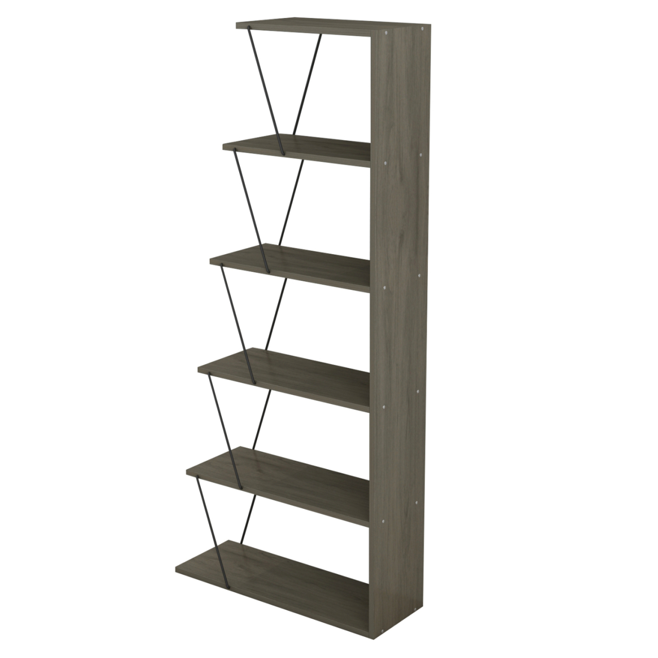 BOOKCASE MINI TARS HM2241.13 OLIVE GREY MELAMINE-BLACK METAL RODS 65x22-24x146Hcm. [4]