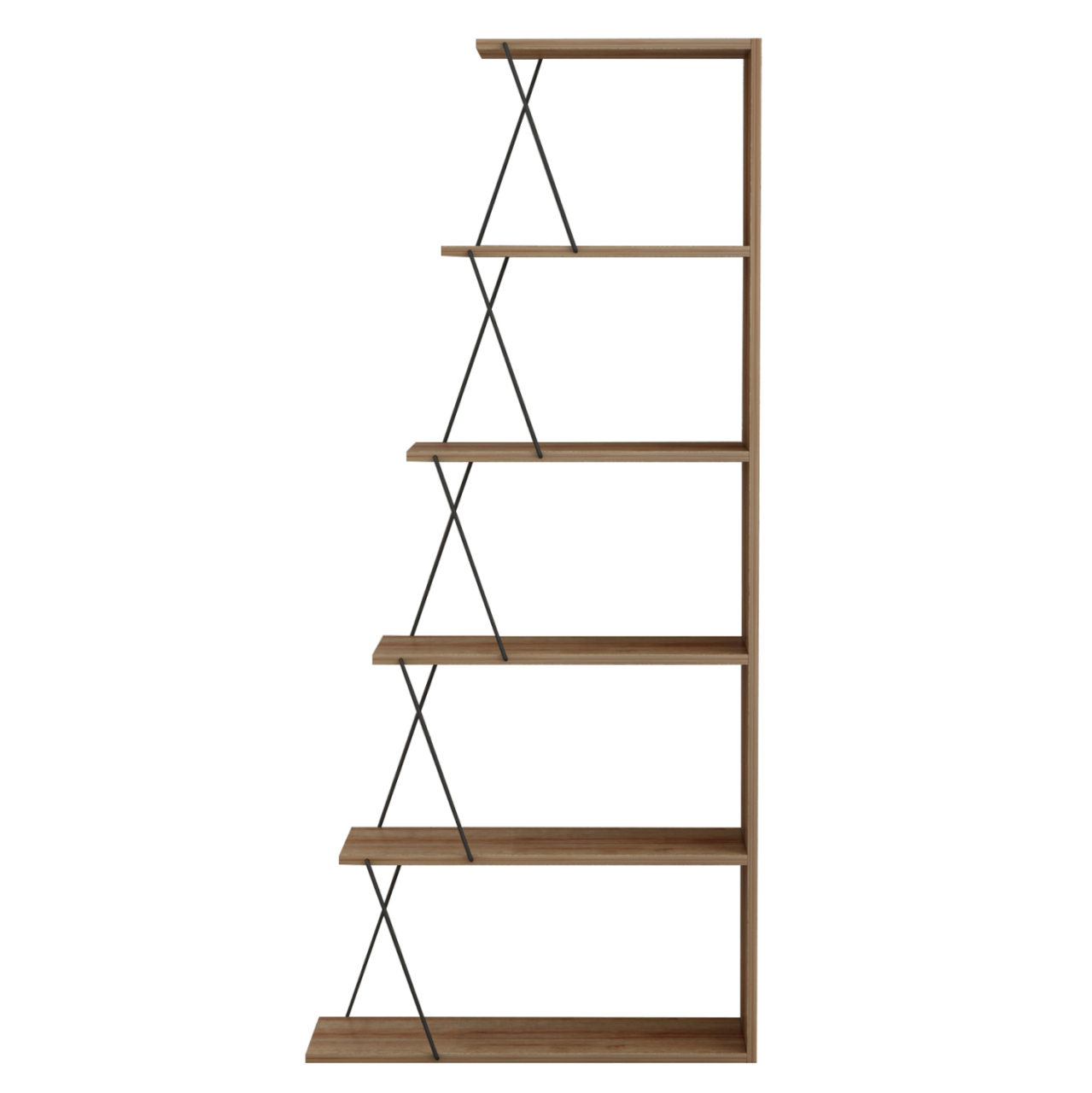 BOOKCASE MINI TARS HM2241.14 NATURAL OAK MELAMINE-BLACK METAL RODS 65x22-24x146Hcm. [3]