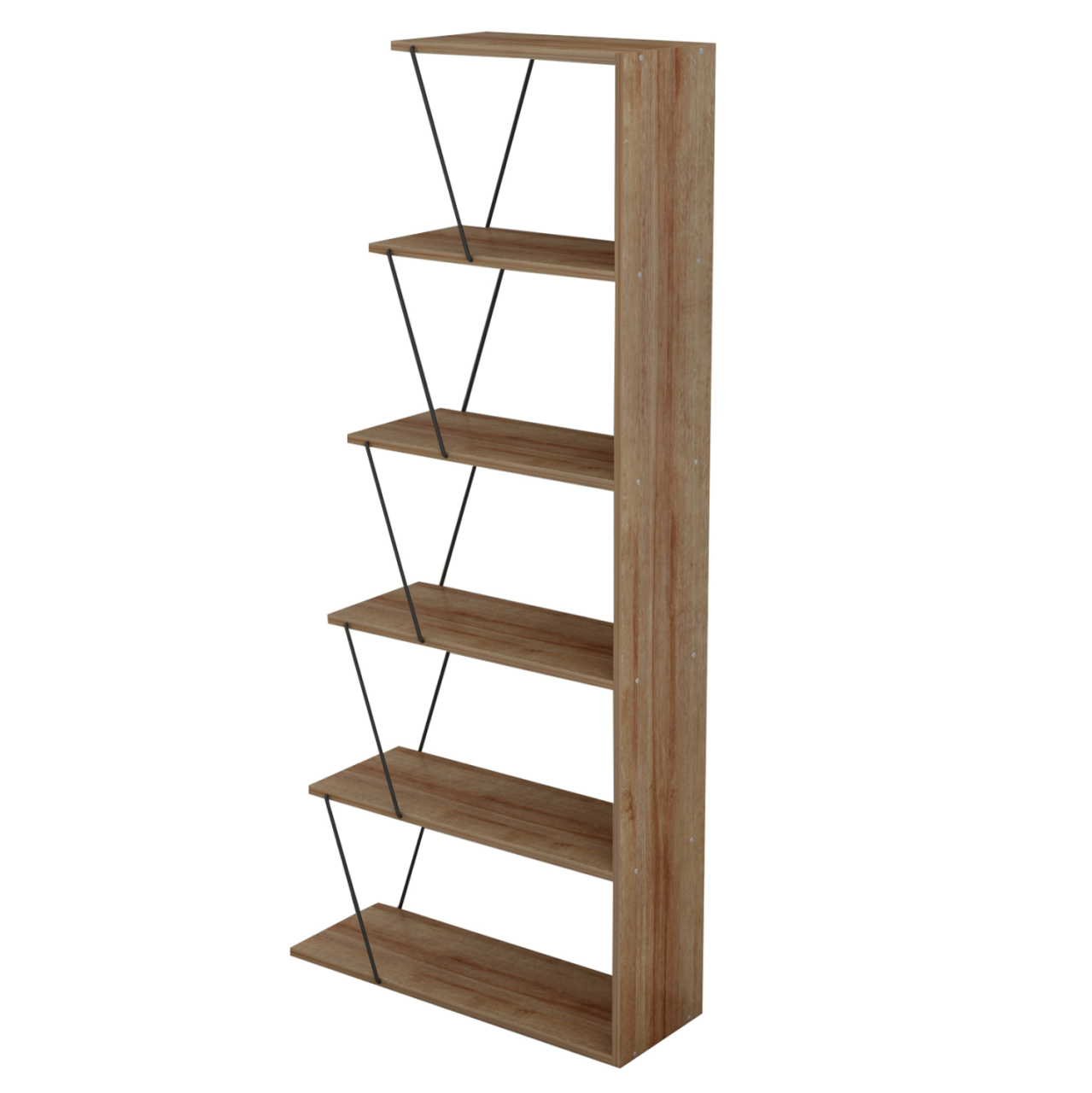 BOOKCASE MINI TARS HM2241.14 NATURAL OAK MELAMINE-BLACK METAL RODS 65x22-24x146Hcm. [4]
