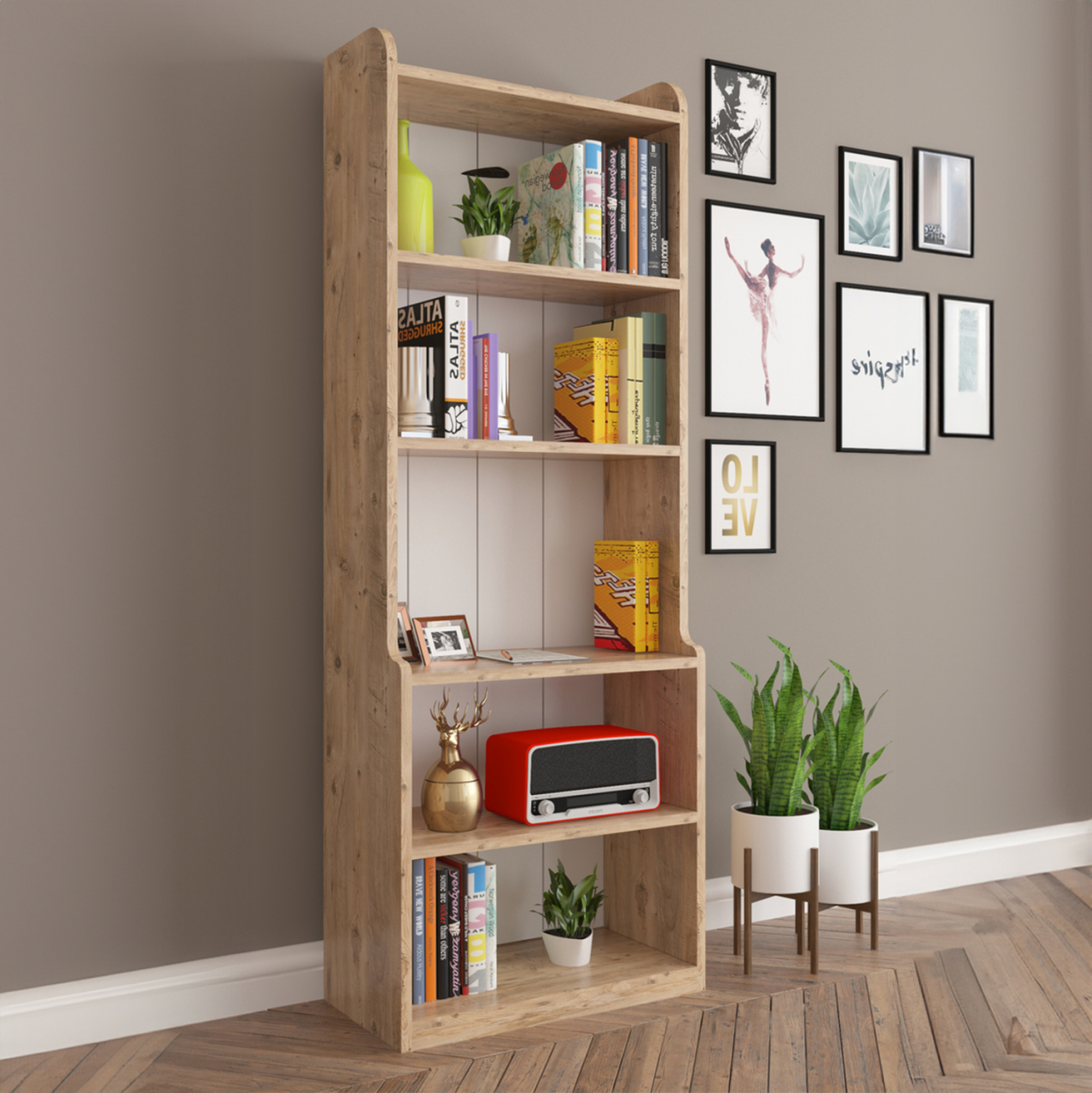 BOOKCASE NEAT HM18194.04 MELAMINE IN ANTURAL WOOD COLOR 60x30x180Hcm. [3]