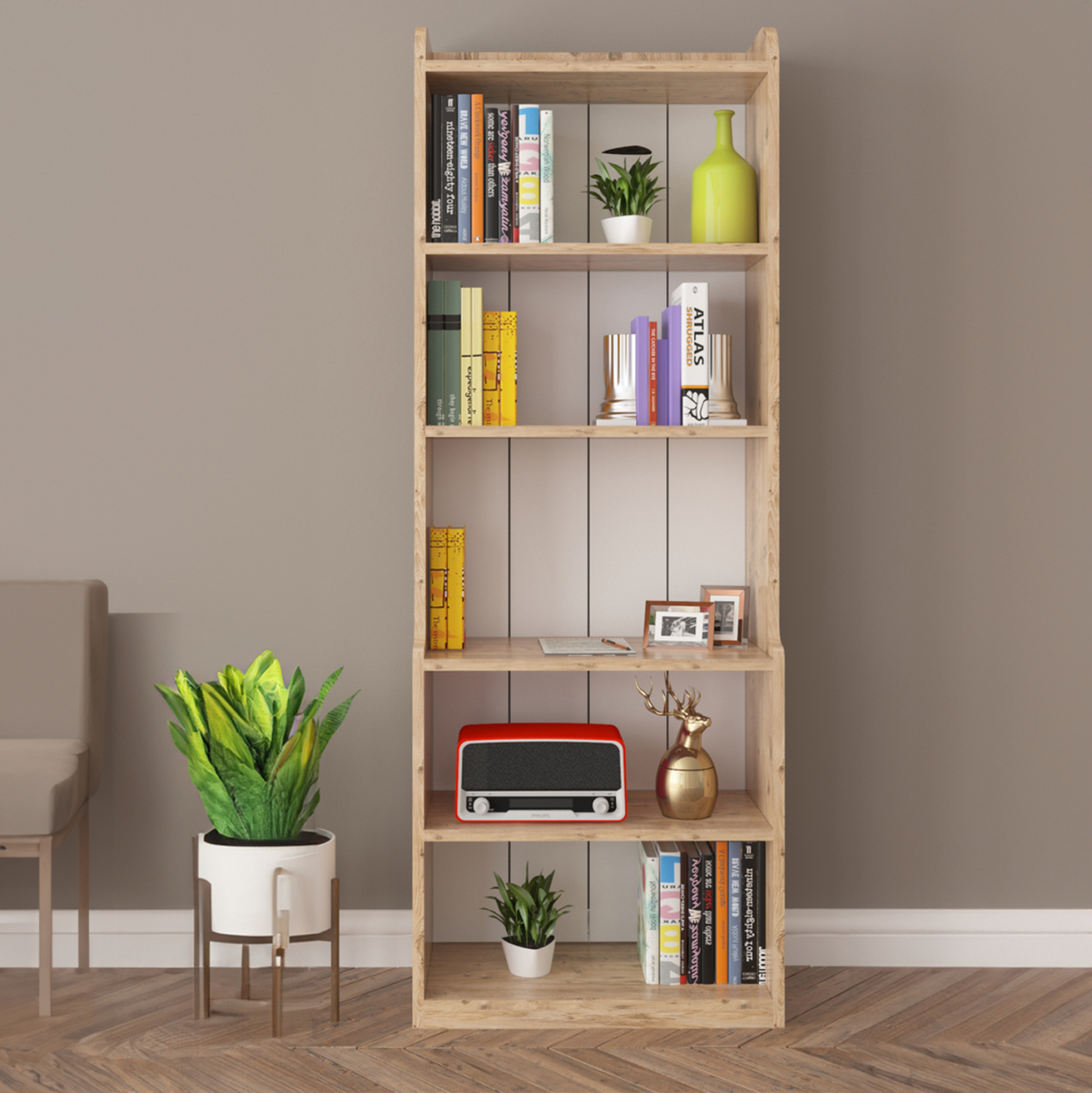 BOOKCASE NEAT HM18194.04 MELAMINE IN ANTURAL WOOD COLOR 60x30x180Hcm. [4]