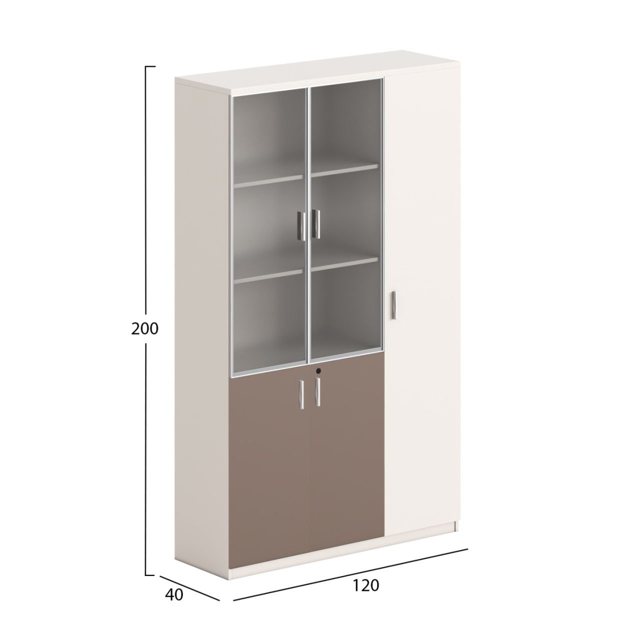 BOOKCASE NEWLINE HM18280 MELAMINE IN WHITE and BROWN--GLASS 120x40x200Hcm. [2]