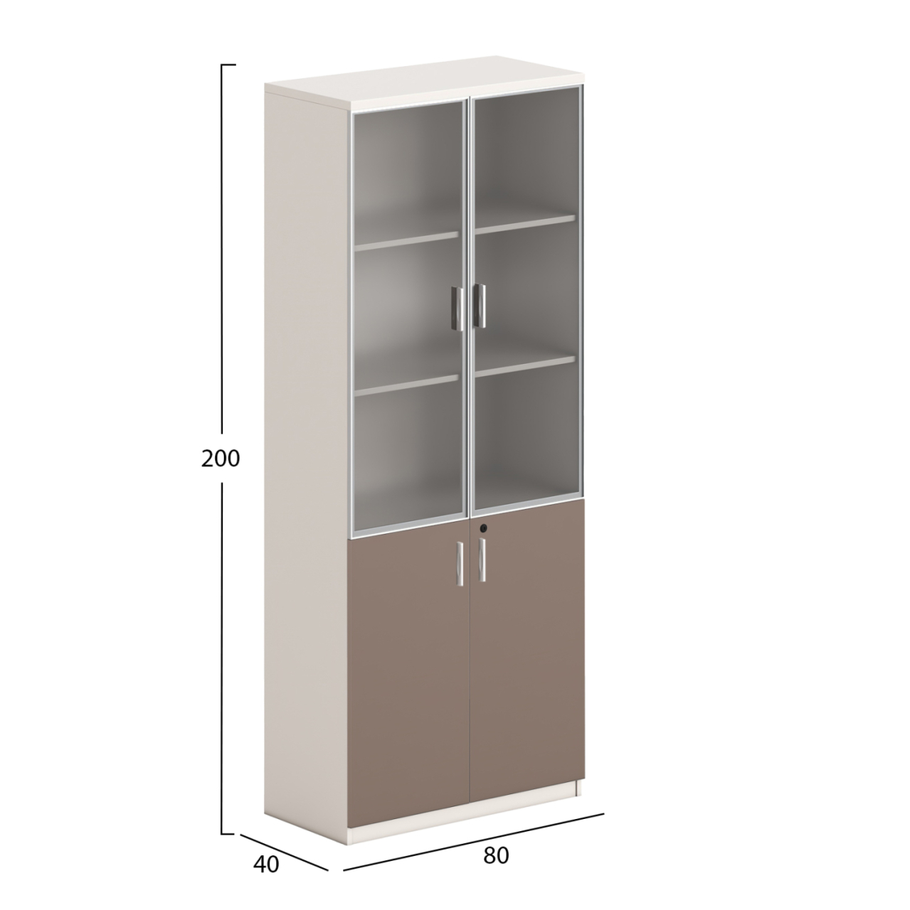 BOOKCASE NEWLINE HM18281 MELAMINE IN WHITE and BROWN--GLASS 80x40x200Hcm. [2]