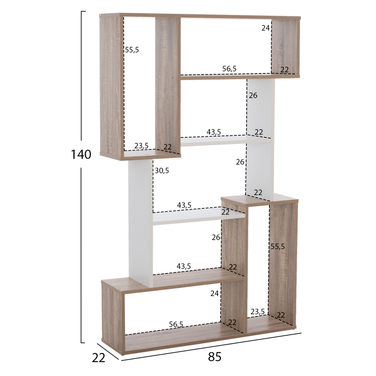 BOOKCASE SHAY HM8768.01 85X22X140 WHITE [2]