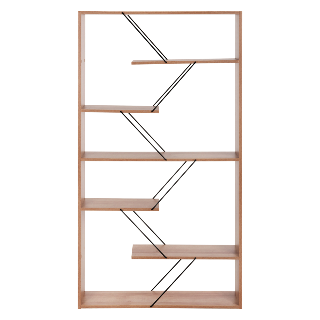 BOOKCASE TARS HM2240.14 NATURAL OAK MELAMINE-BLACK METAL RODS 84x24x157Hcm. [3]