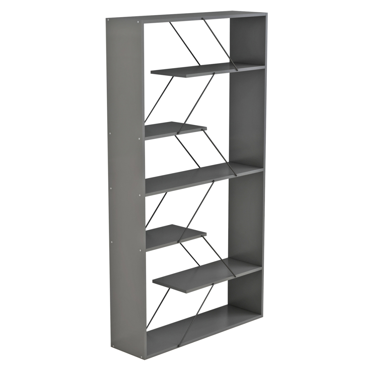 BOOKCASE TARS HM2240.20 GREY MELAMINE-BLACK METAL RODS 84x24x157Hcm. [3]