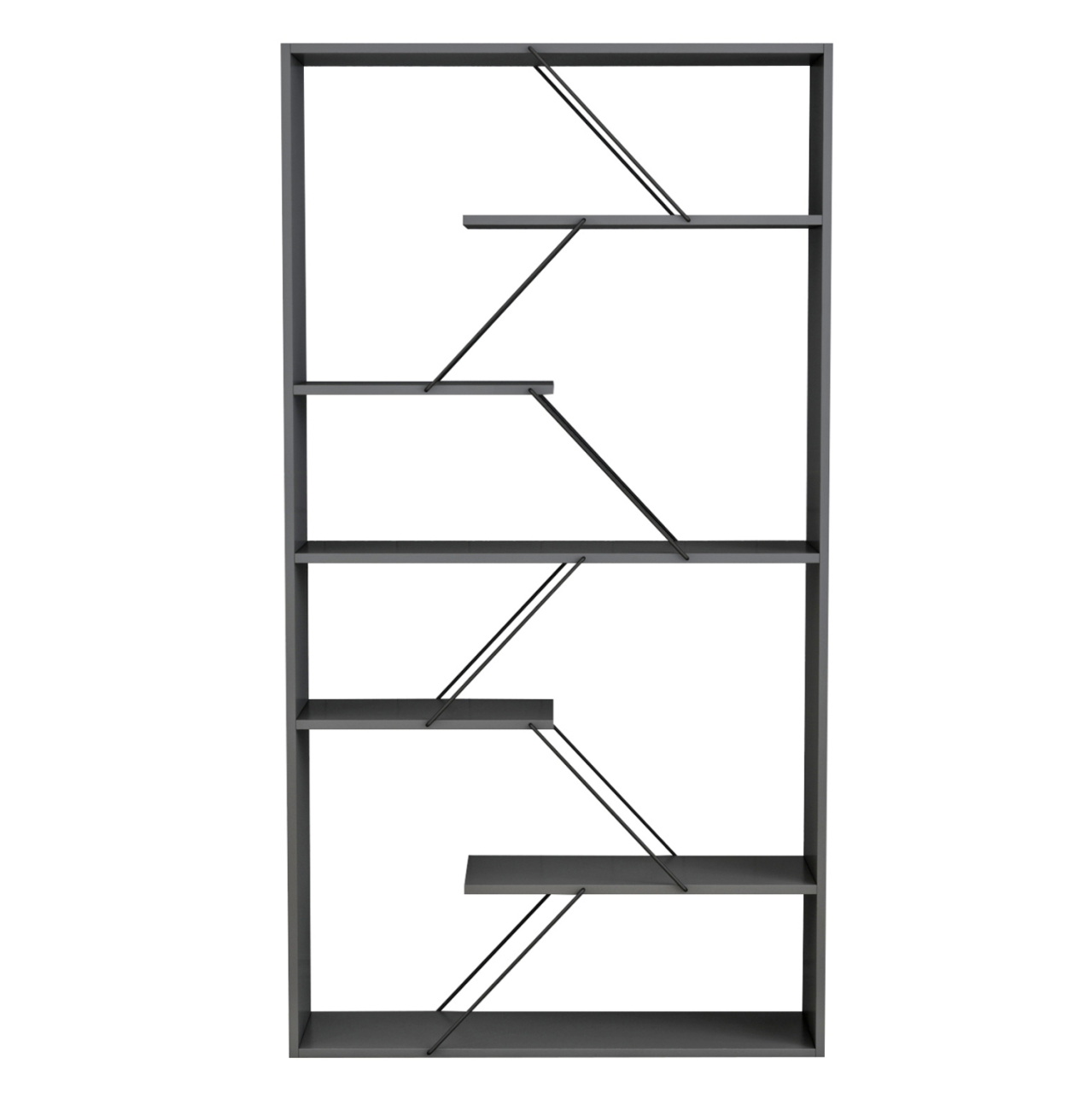 BOOKCASE TARS HM2240.20 GREY MELAMINE-BLACK METAL RODS 84x24x157Hcm. [4]