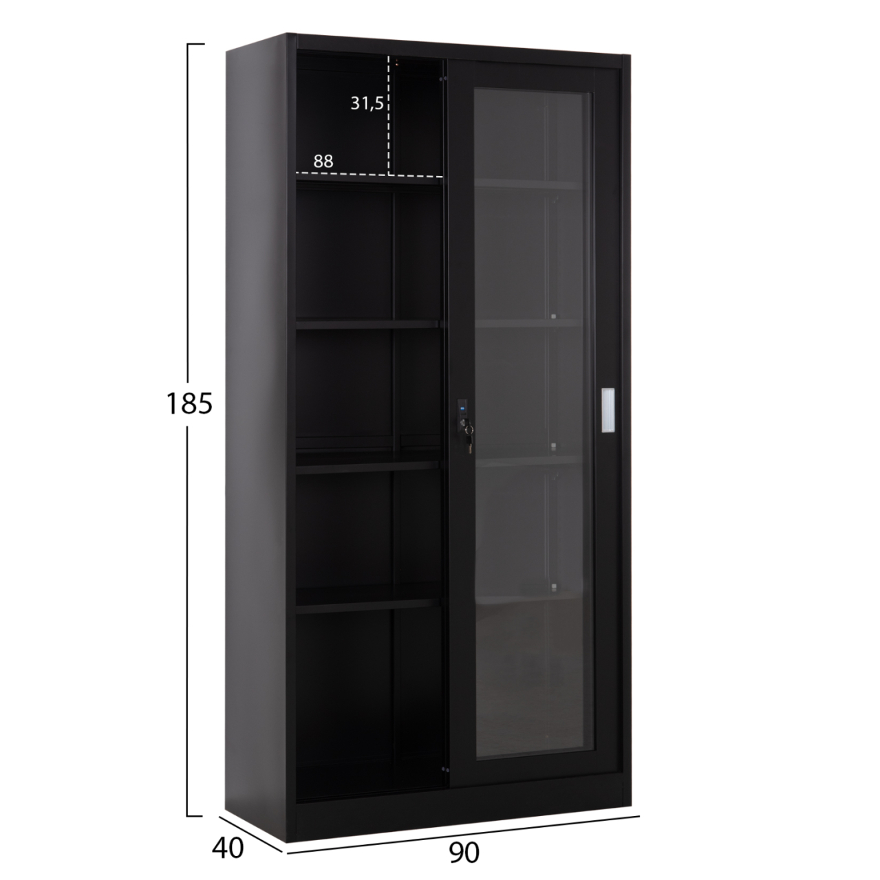 BOOKCASE WITH SLIDING DOORS SIDER HM6632.01 METAL IN BLACK 90x40x185Hcm [2]