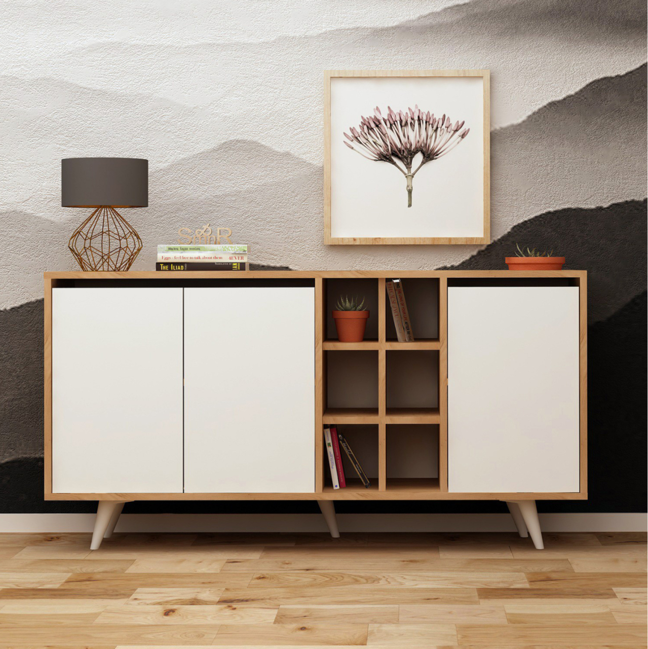BUFFET BRIAR MELAMINE WALNUT AND WHITE COLOR 140x40x86Hcm.HM9432.02 [4]