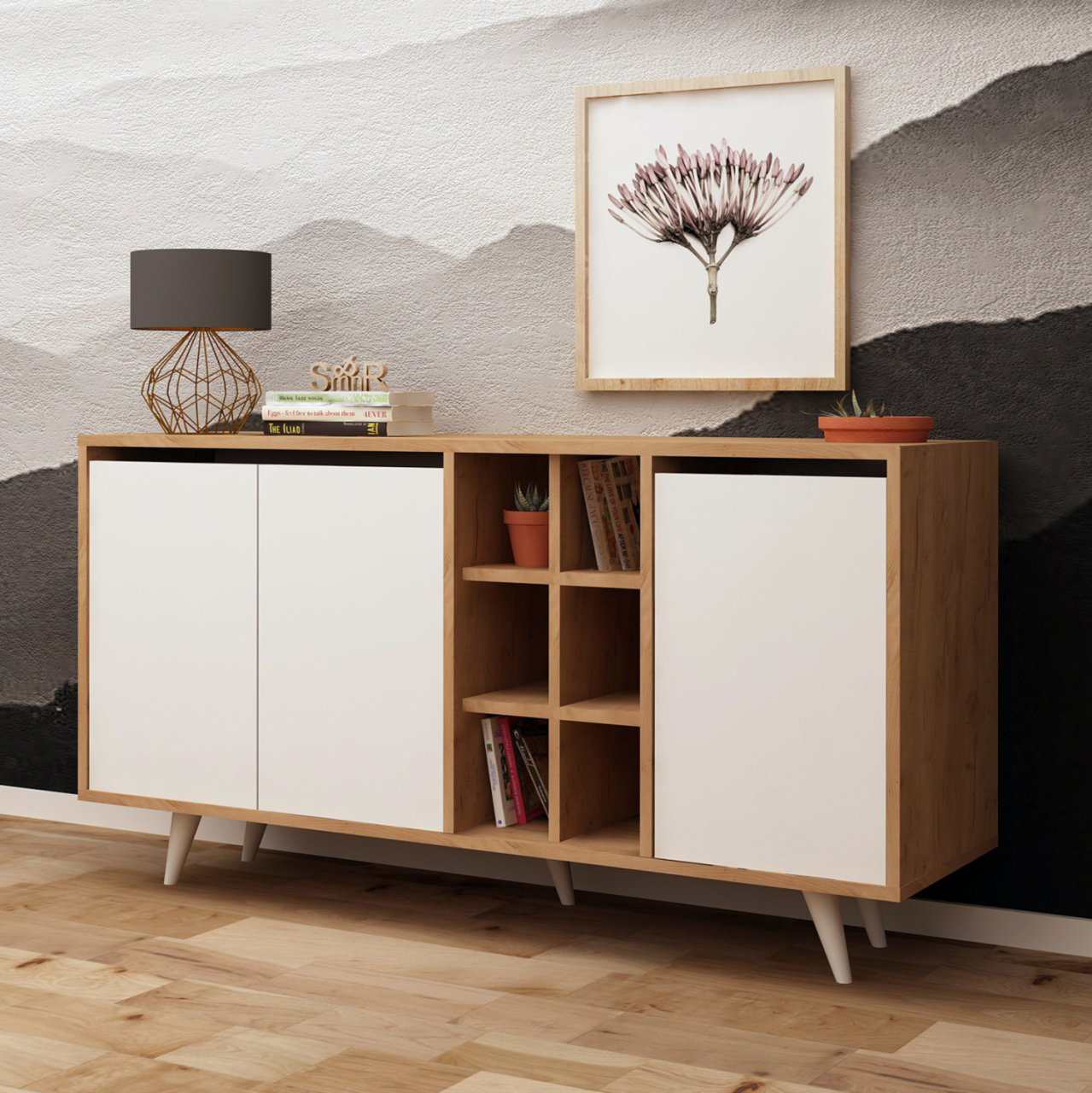 BUFFET BRIAR MELAMINE WALNUT AND WHITE COLOR 140x40x86Hcm.HM9432.02 [3]