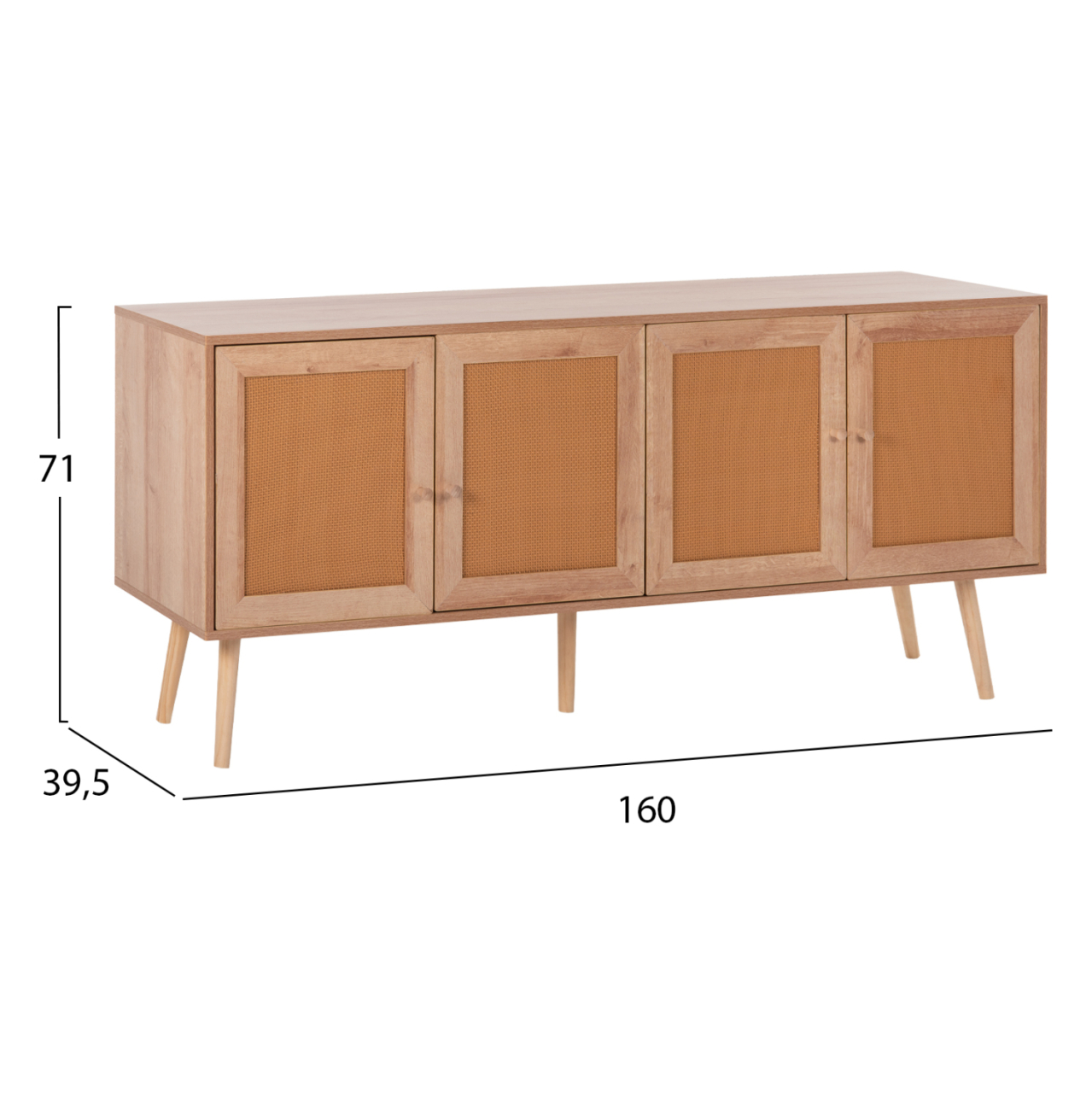 BUFFET COLM HM9440.11 MELAMINE WITH SYNTHETIC RATTAN ON 4 DOORS 160x39,5x71Hcm. [2]