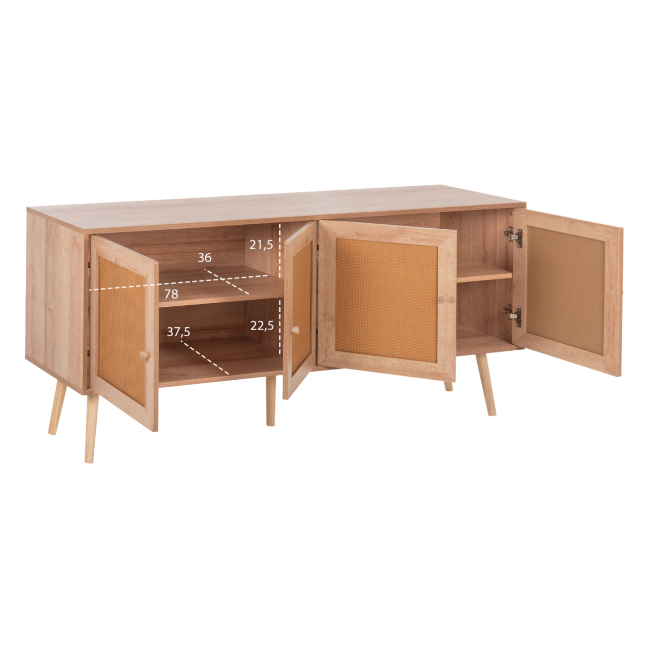 BUFFET COLM HM9440.11 MELAMINE WITH SYNTHETIC RATTAN ON 4 DOORS 160x39,5x71Hcm. [3]
