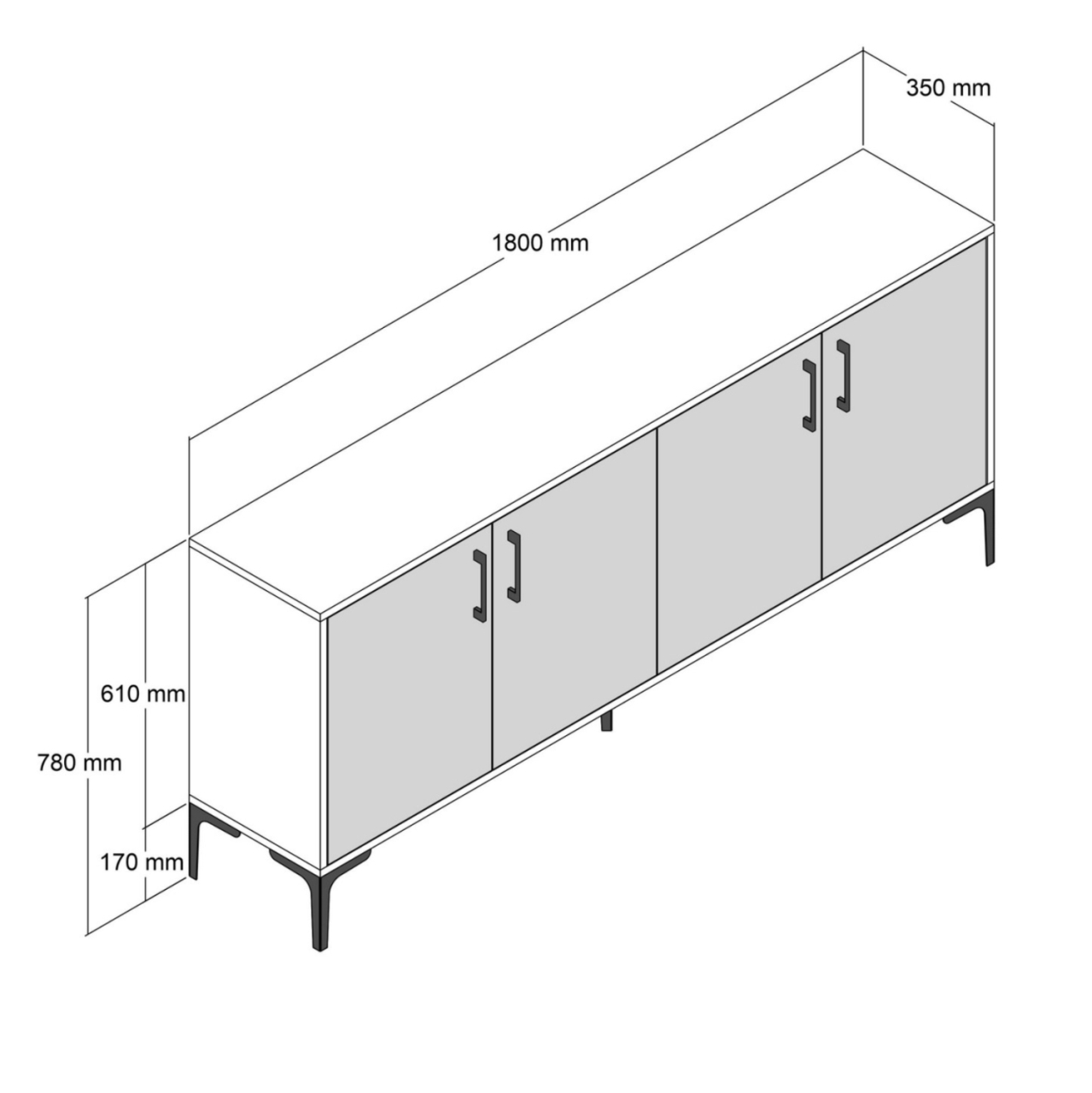 BUFFET HM9428.03 MELAMINE WALNUT WITH BLACK MARBLE-LOOK DOORS 180x35x78Hcm. [2]