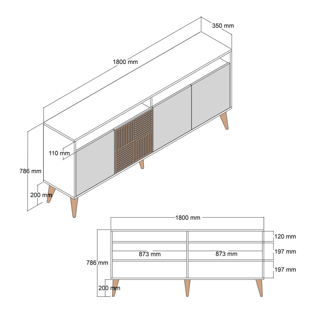 BUFFET MELAMINE HM9431.05 IN WALNUT WITH BLACK MARBLE-LOOK DOORS 180x35x78.6Hcm. [2]