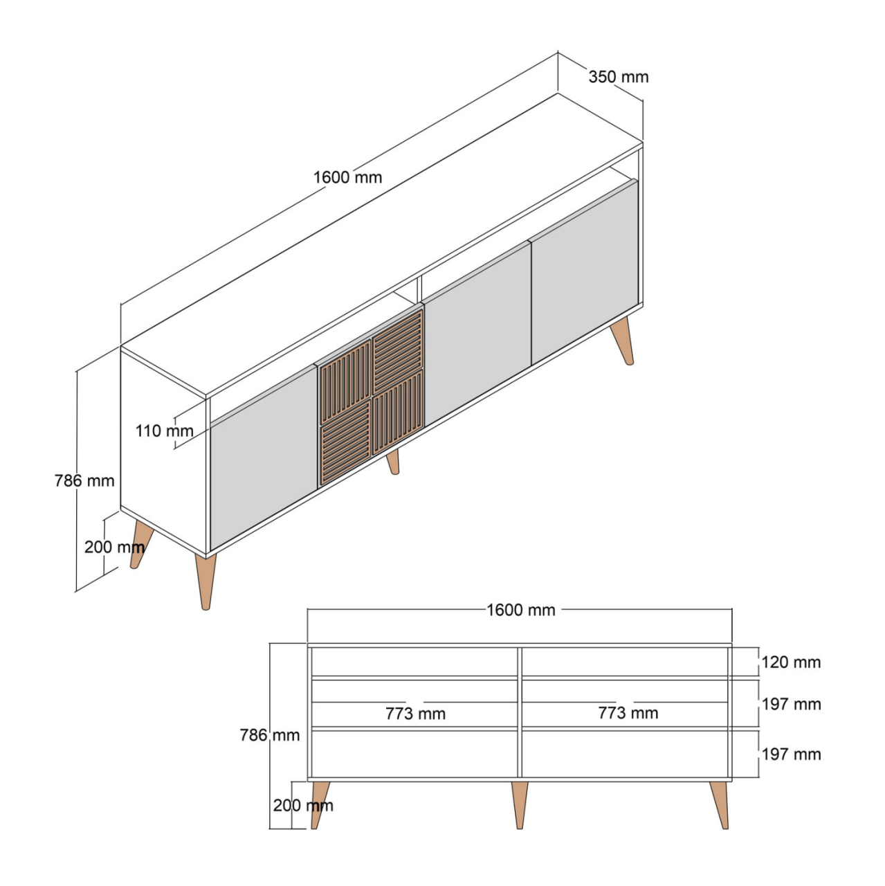 BUFFET MELAMINE HM9506.02 WALNUT WITH BLACK MARBLE-LOOK DOORS 160x35x78Hcm. [2]