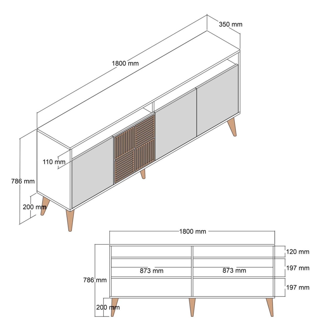 BUFFET MELAMINE IN WALNUT AND CHARCOAL GREY DOORS 180x35x78.6Hcm.HM9431.01 [2]