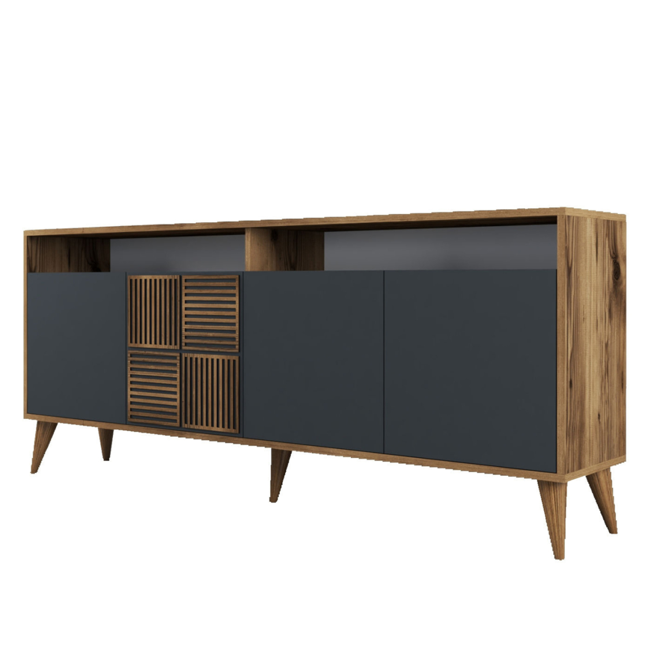 BUFFET MELAMINE IN WALNUT AND CHARCOAL GREY DOORS 180x35x78.6Hcm.HM9431.01 [8]