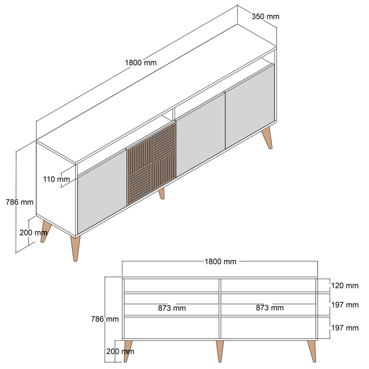 BUFFET MELAMINE IN WALNUT COLOR AND WHITE MARBLE-LOOK DOORS 180x35x78,6Hcm.HM9431.03 [2]