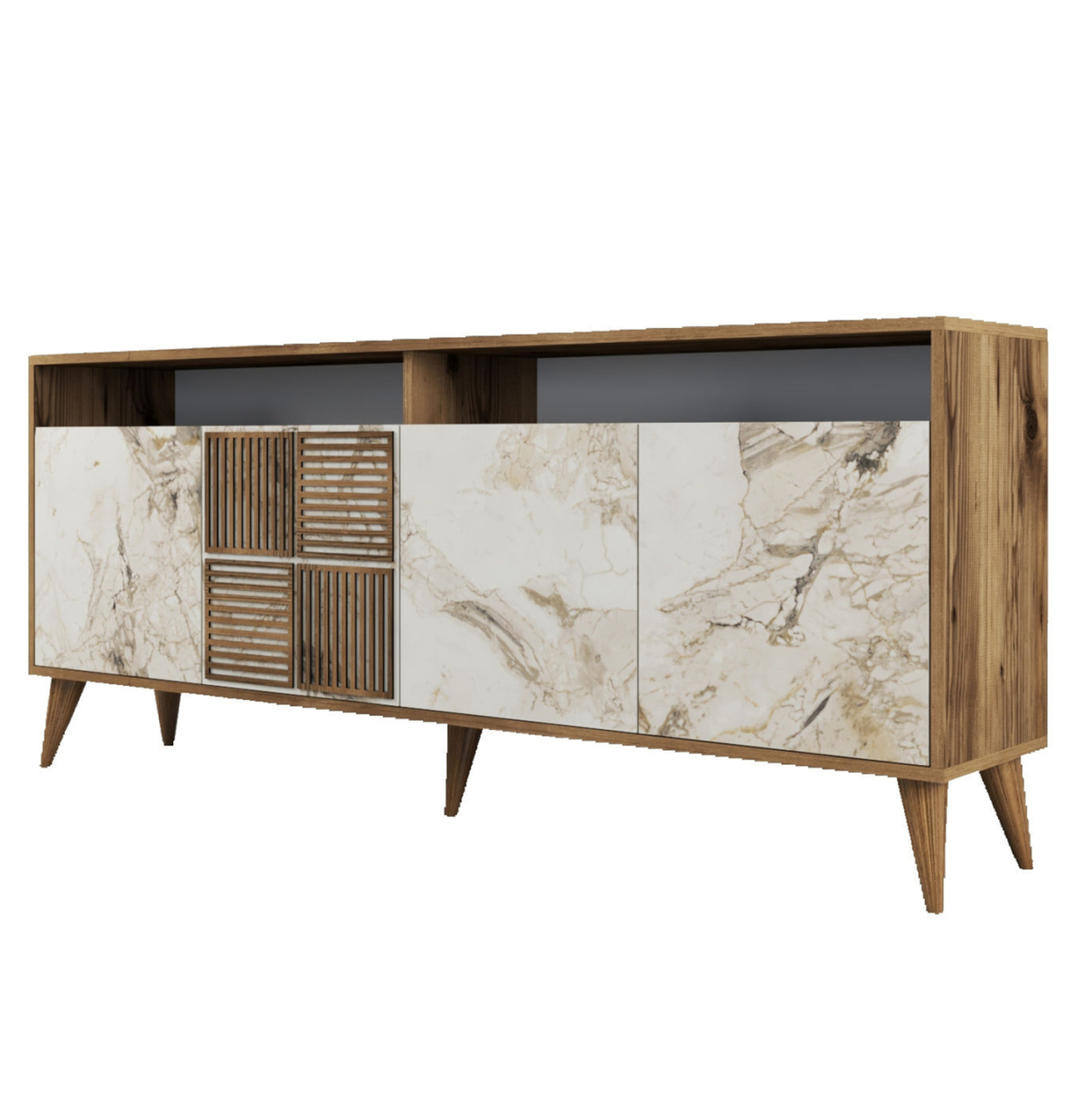 BUFFET MELAMINE IN WALNUT COLOR AND WHITE MARBLE-LOOK DOORS 180x35x78,6Hcm.HM9431.03 [8]
