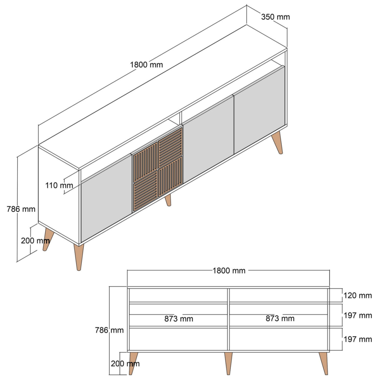 BUFFET MELAMINE IN WALNUT WITH WHITE DOORS 180x35x78.6Hcm.HM9431.02 [2]