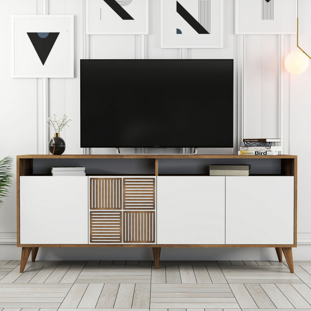BUFFET MELAMINE IN WALNUT WITH WHITE DOORS 180x35x78.6Hcm.HM9431.02 [7]