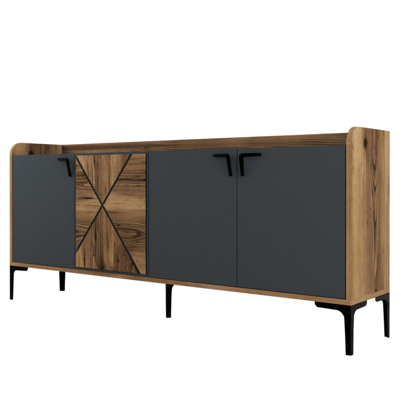 BUFFET MELAMINE WALNUT AND CHARCOAL GREY 180x35x78Hcm.HM9433.01 [7]