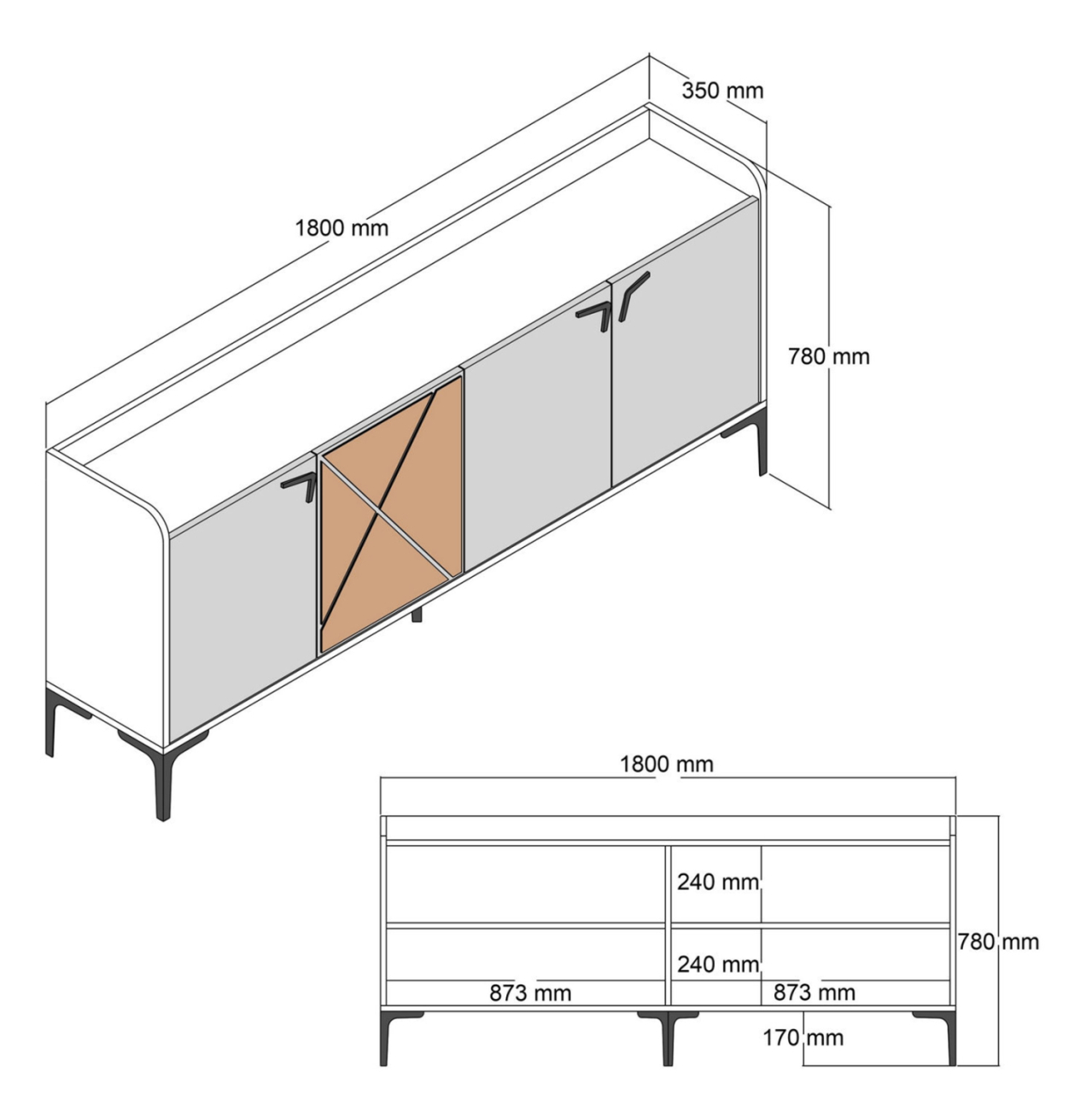 BUFFET MELAMINE WALNUT AND CHARCOAL GREY 180x35x78Hcm.HM9433.01 [2]